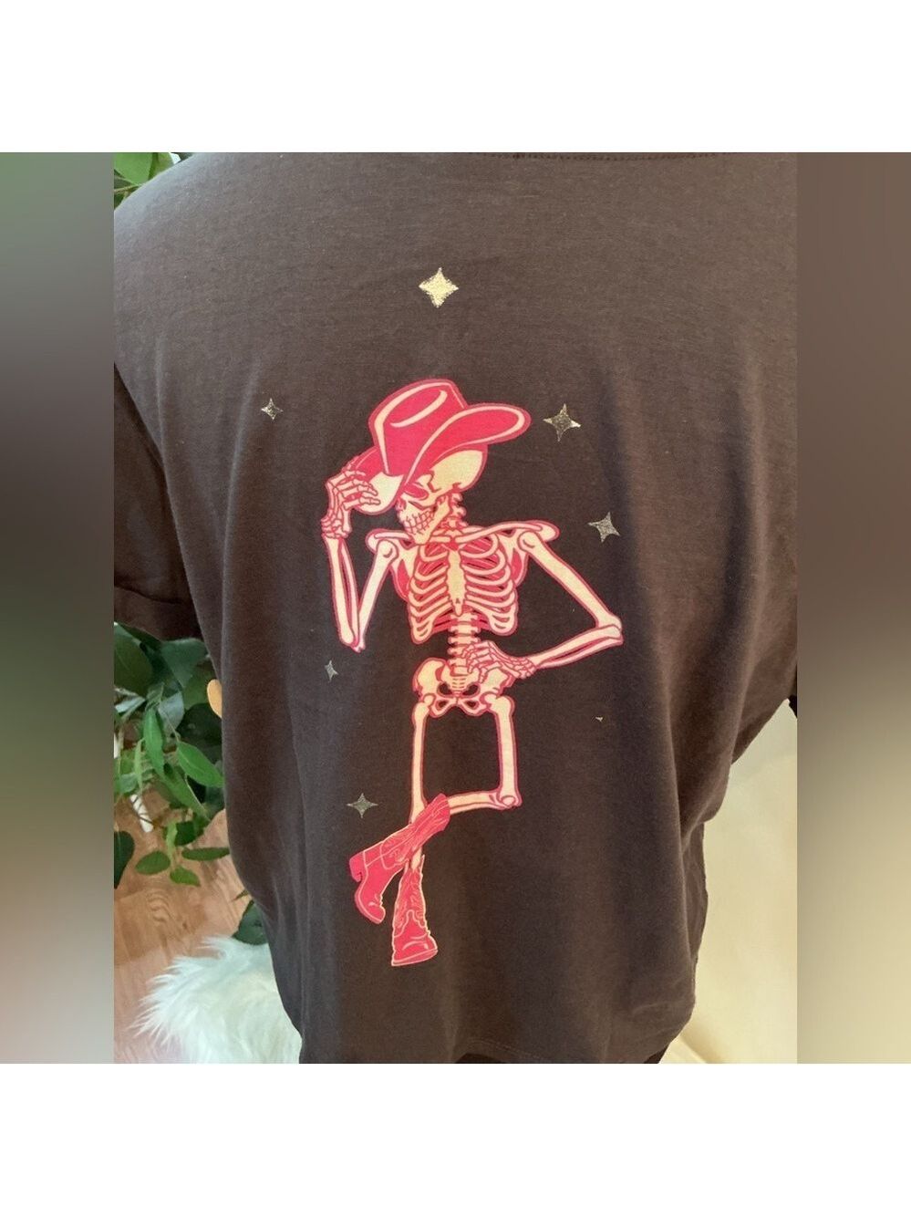 Darling Blue cuffed short sleeve crewneck cropped skeleton tee Woman’s XL - Picture 5 of 12
